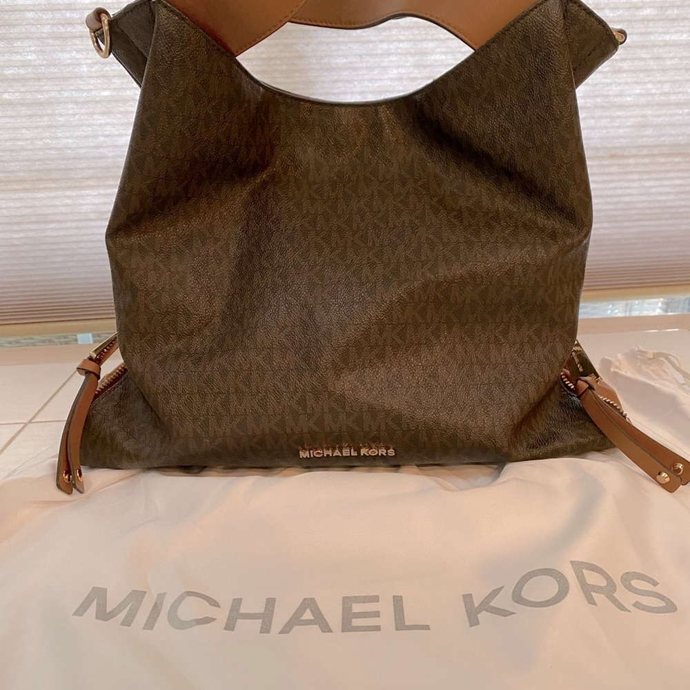 Michael Kors Brown Signature Large Logo Bag with Gold Accents